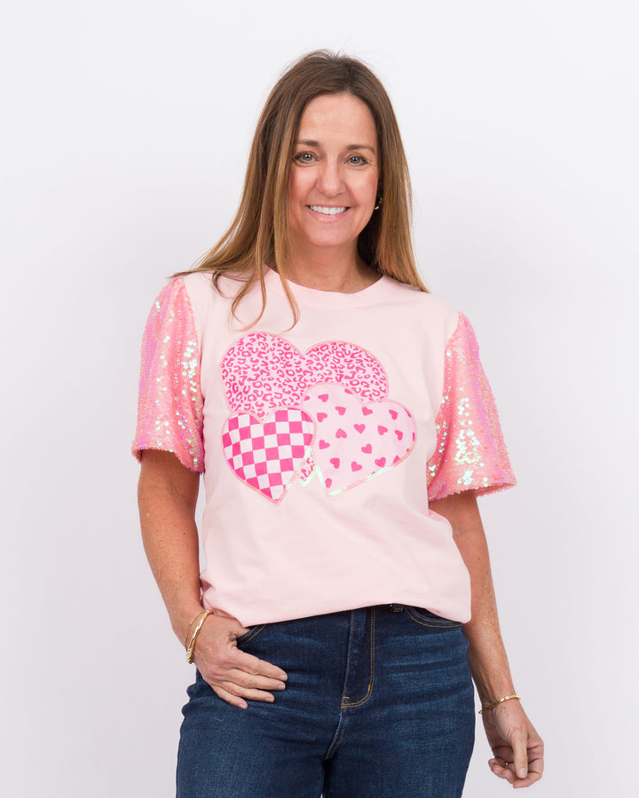 Pink Sequin Heart Top