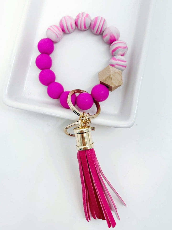 Silicone Bead Keychain- Hot Pink