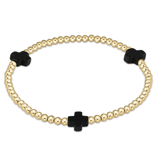 enewton Signature Cross 3mm Gold Bead with Onyx Cross Bracelet