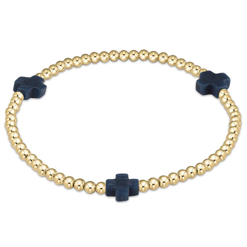 enewton Signature Cross 3mm Gold Bead with Navy Cross Bracelet