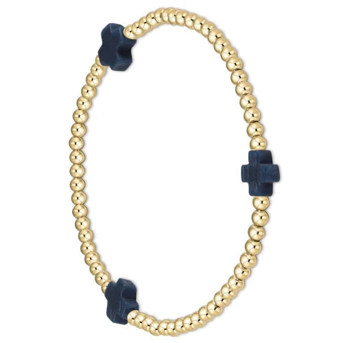 enewton Signature Cross 3mm Gold Bead with Navy Cross Bracelet