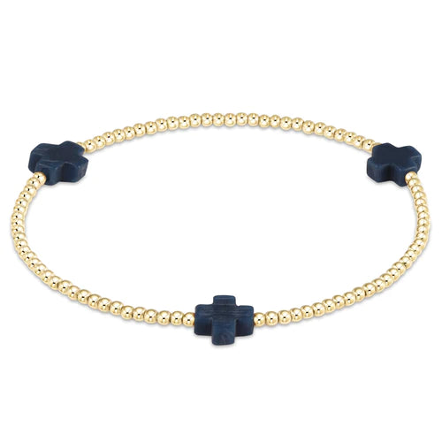 enewton Signature Cross 2mm Gold Bead with Navy Cross Bracelet