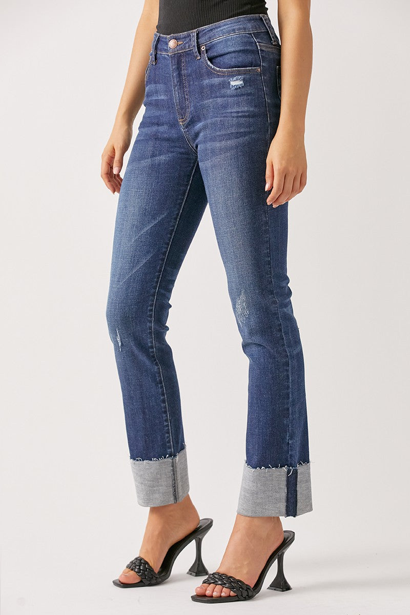 Risen Mid Rise Straight Cuff Jeans
