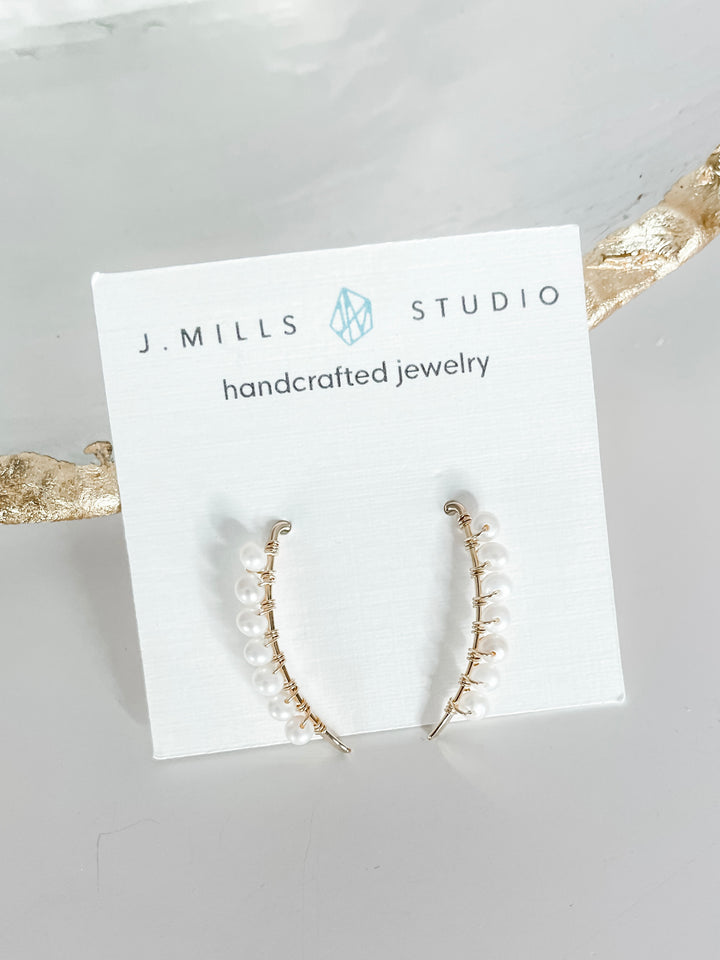 J.Mills Studio- Gold Filled 1" Bar with Pearl Earrings