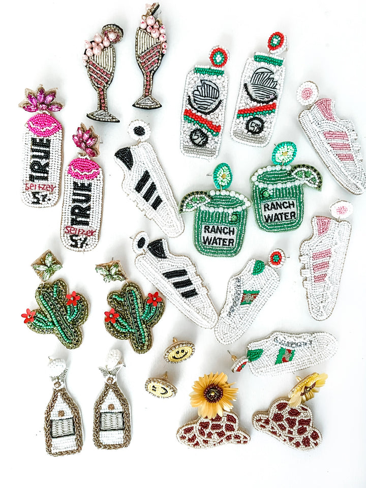 Seed Bead-Bejeweled Cactus Earrings