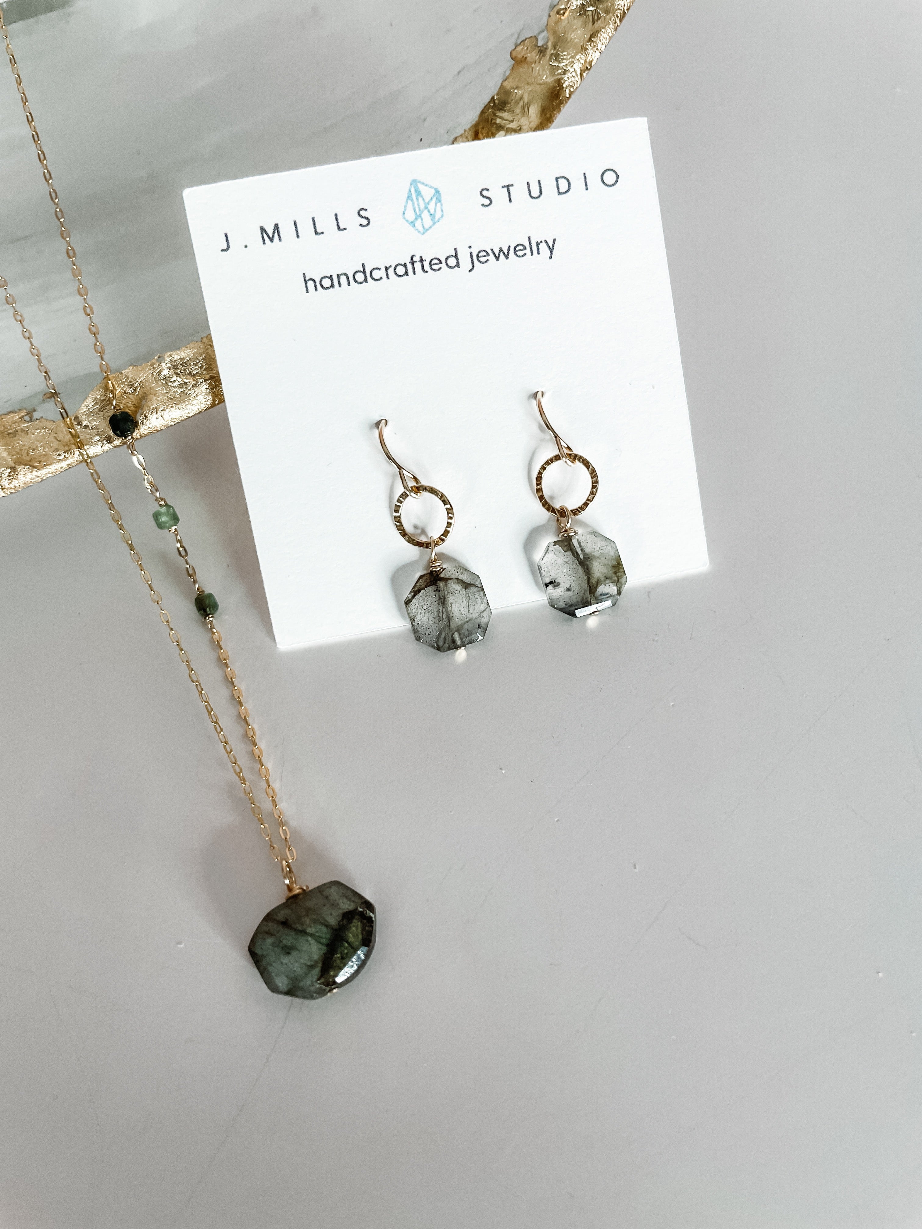 J.Mills Studio- Gold Filled with Labradorite Slice Earrings
