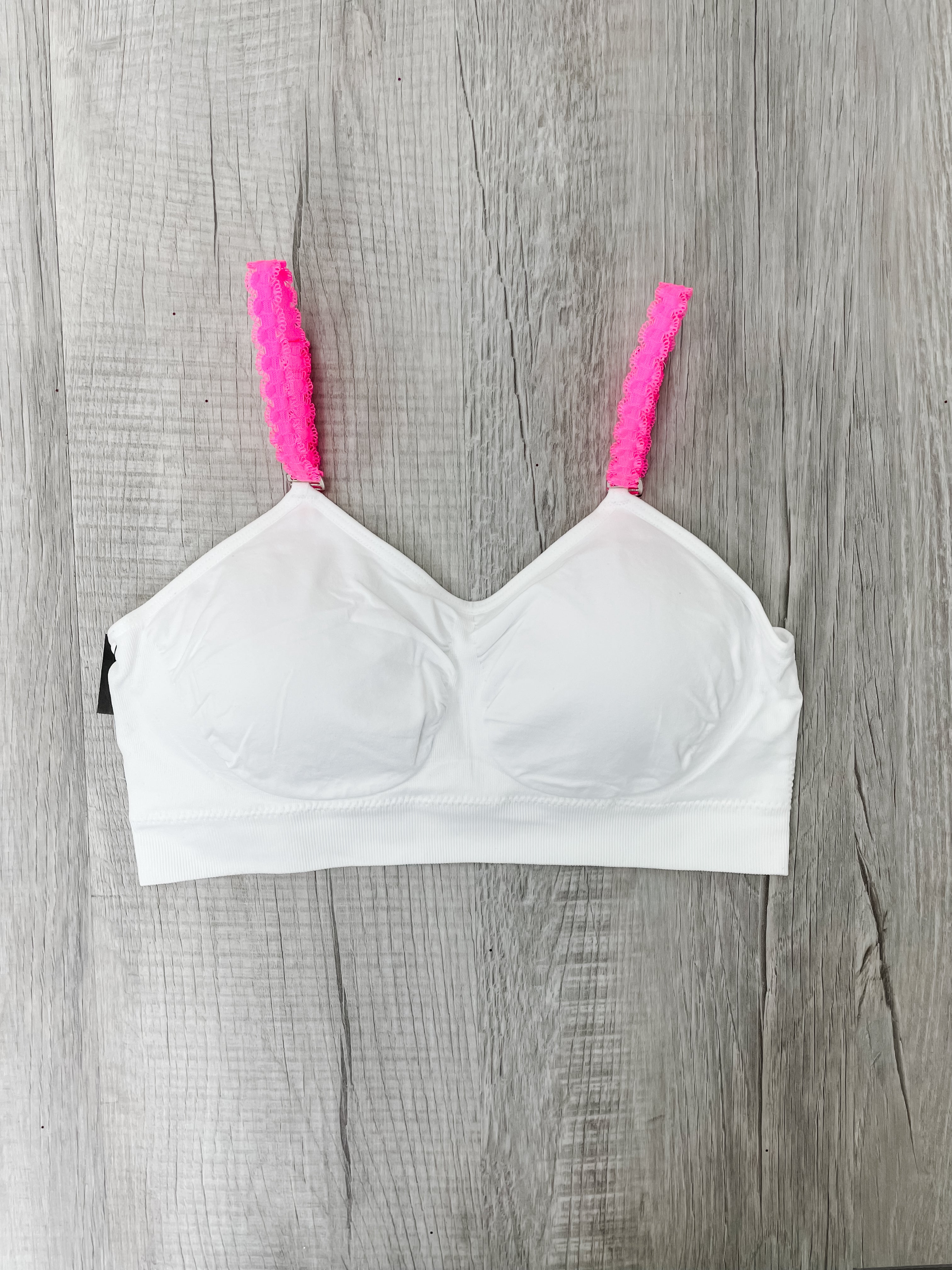 Strap It Bra White With Neon Pink Lace