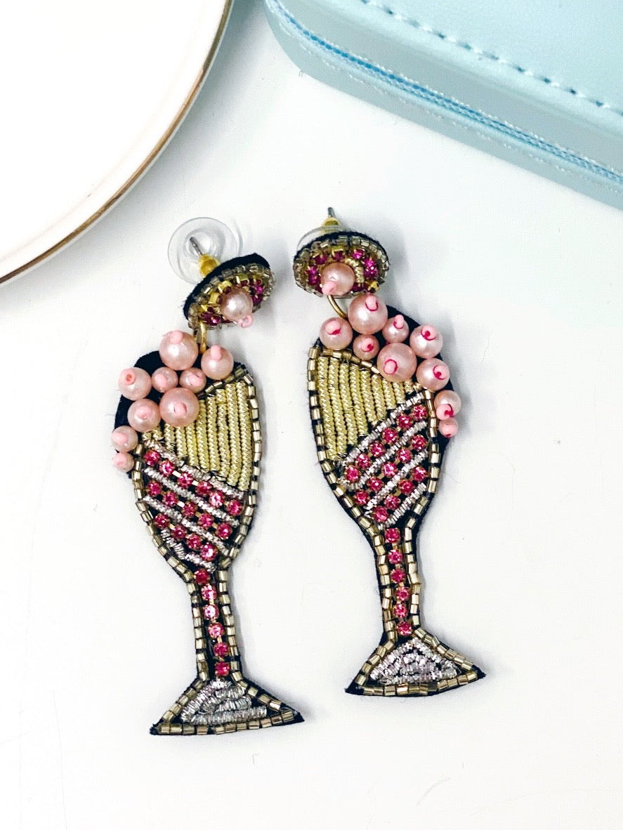 Seed Bead-Pink Champagne Earrings