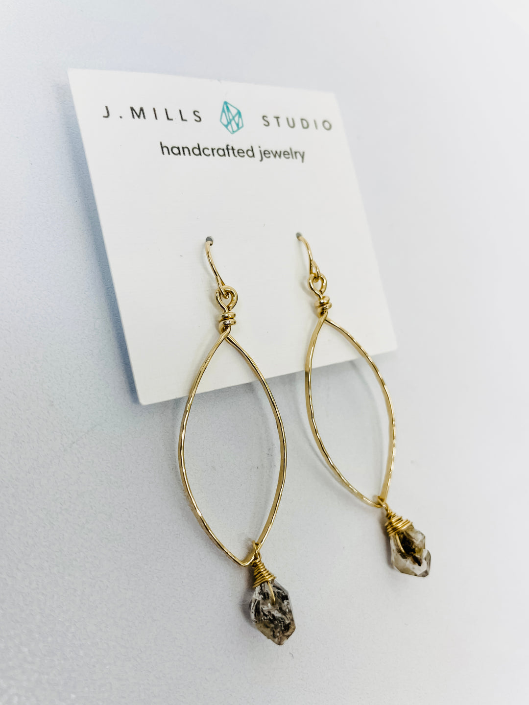 J.Mills Studio Small Forged Marquise Herkimer Earrings-Gold