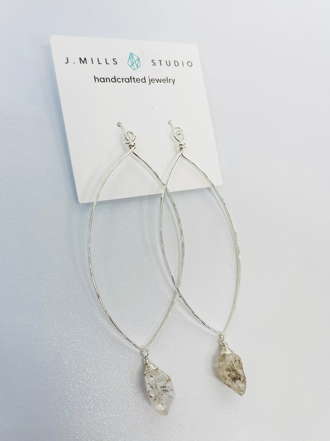 J.Mills Studio Large Forged Marquise Herkimer Earrings-Silver