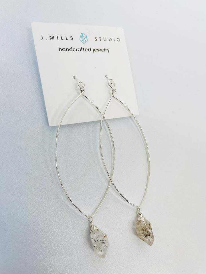 J.Mills Studio Large Forged Marquise Herkimer Earrings-Silver