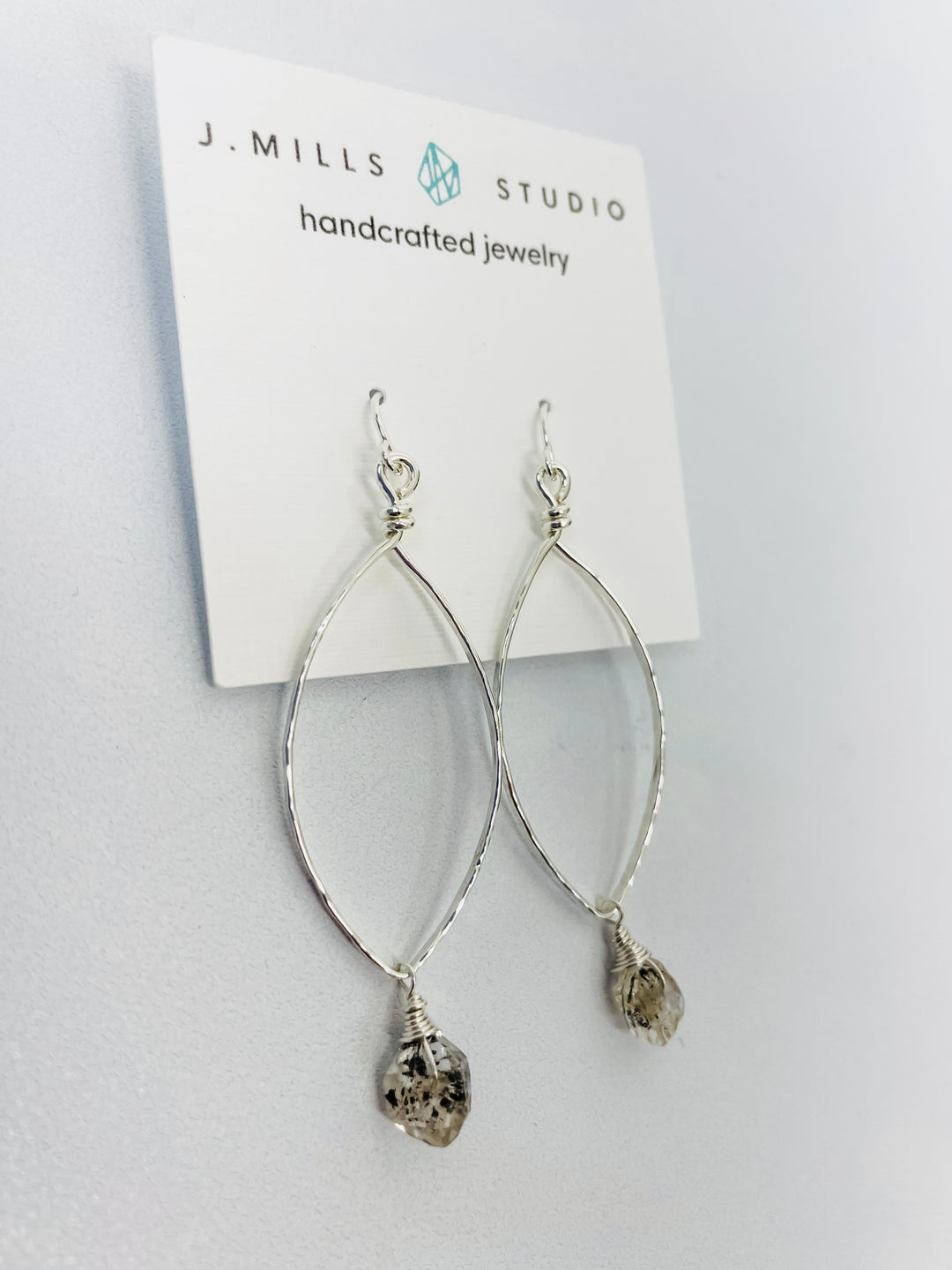J.Mills Studio Small Forged Marquise Herkimer Earrings-Silver