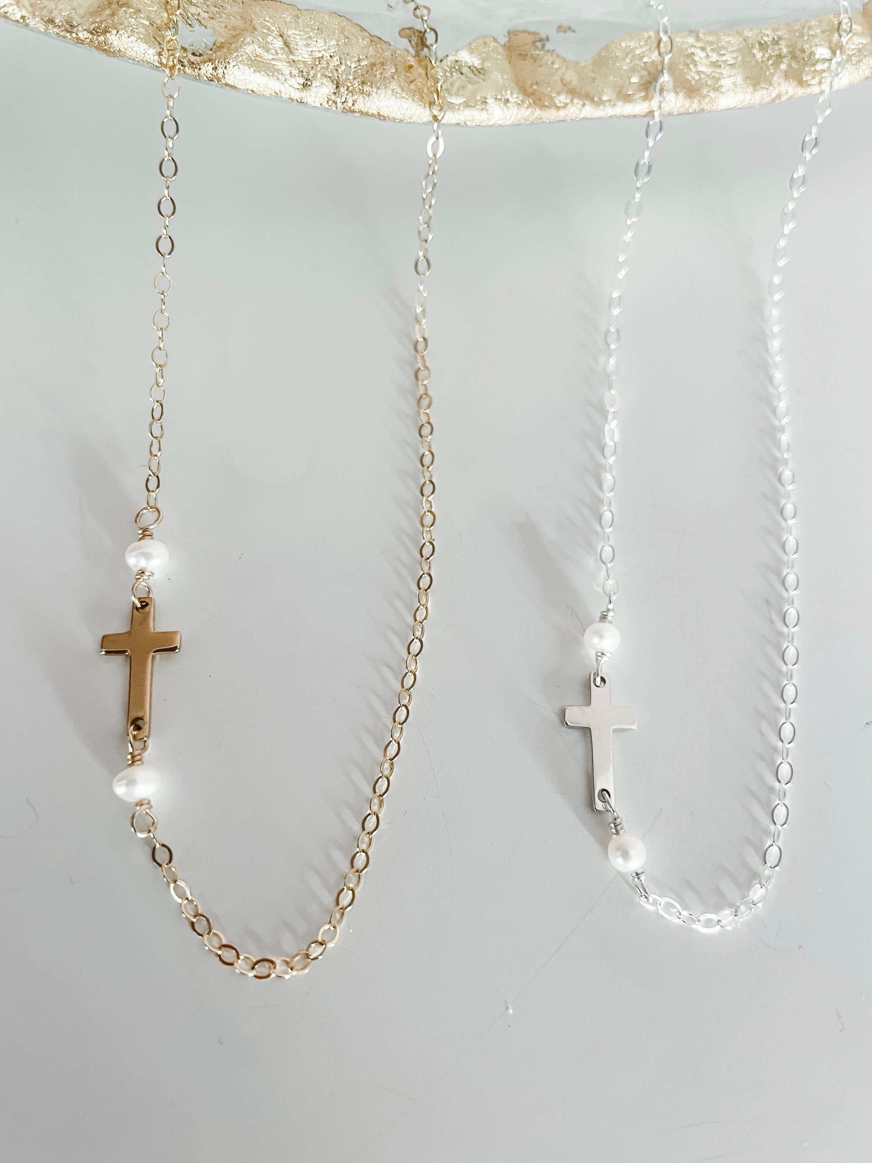 J.Mills Studio-Silver Cross with Pearl Necklace
