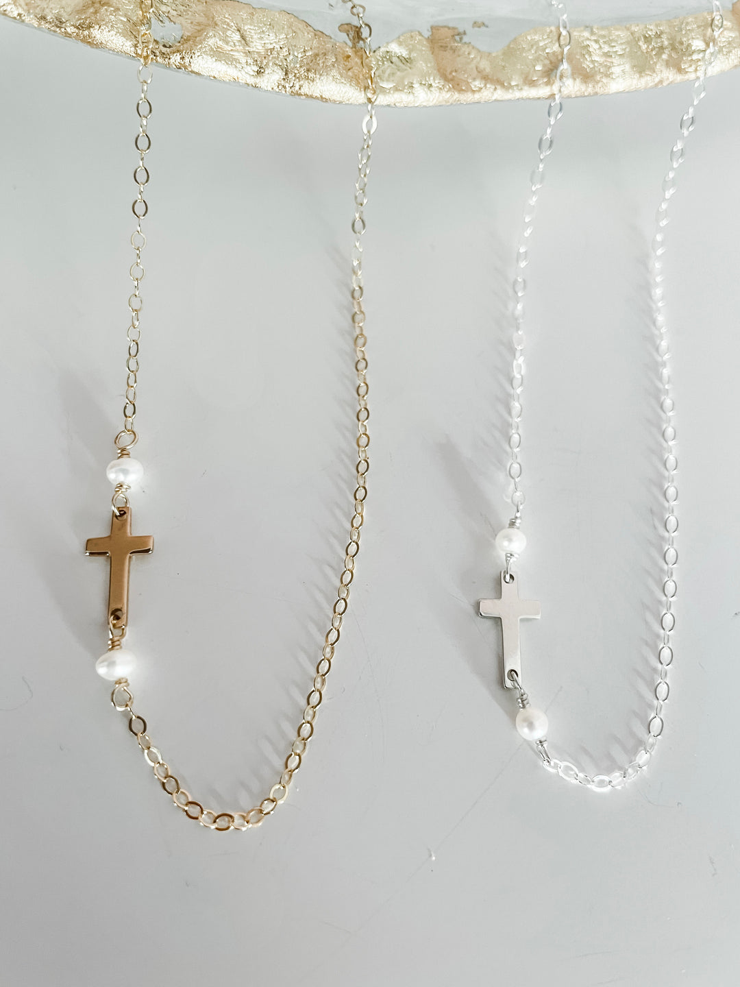 J.Mills Studio-Silver Cross with Pearl Necklace